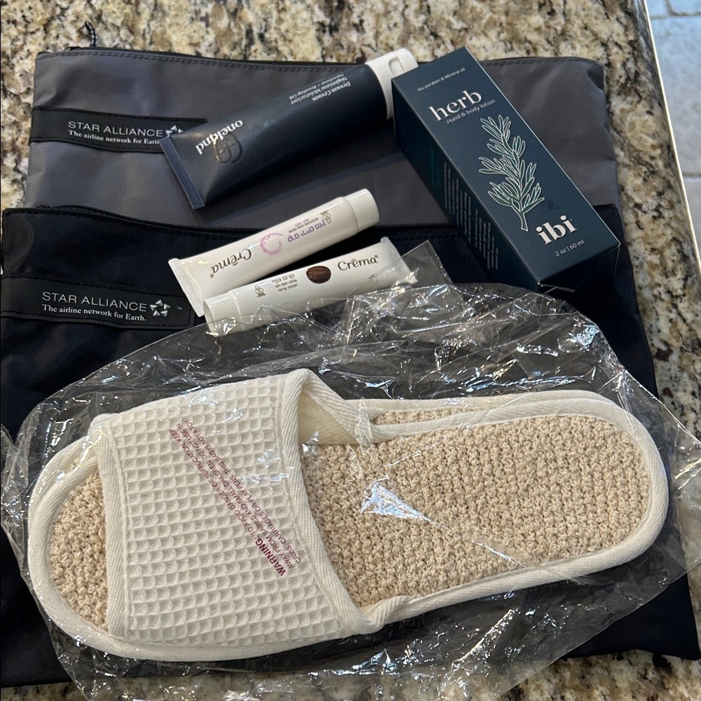 Two Travel Bags with Slippers with Nighttime Moisturizer Set